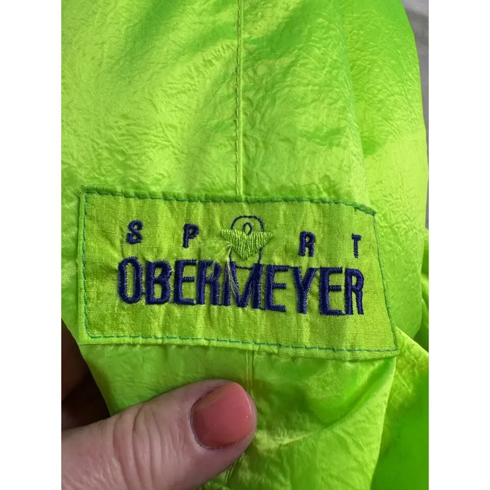 Vintage Obermeyer Ski Jacket Neon Green Purple Mens XL Retro 90s Pullover Coat